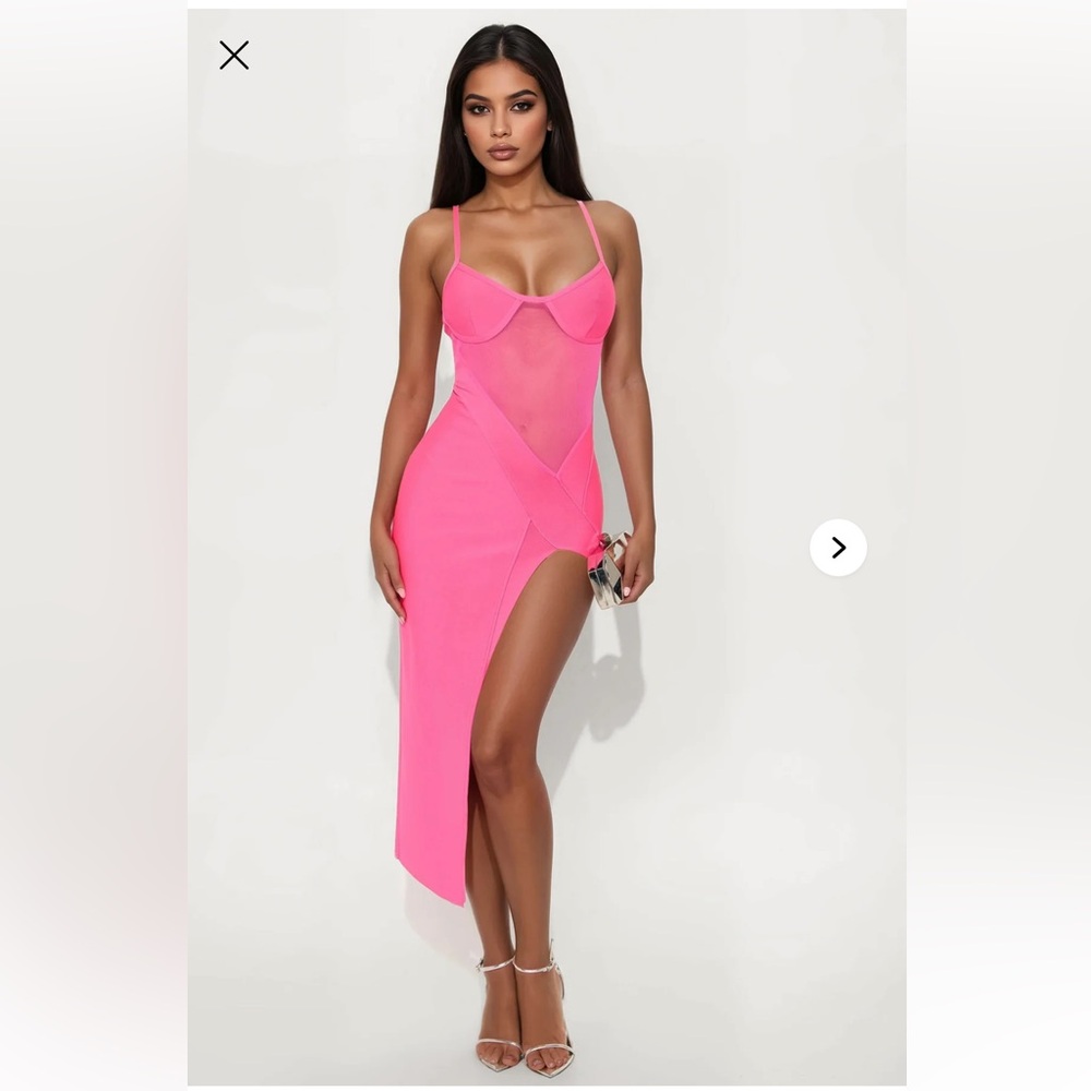 Fashion Nova Vibrant Pink Asymmetrical Dress
